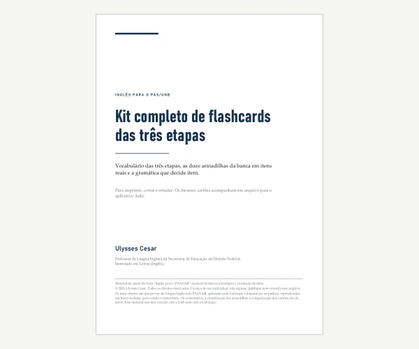 Capa do kit de flashcards de inglês para o PAS