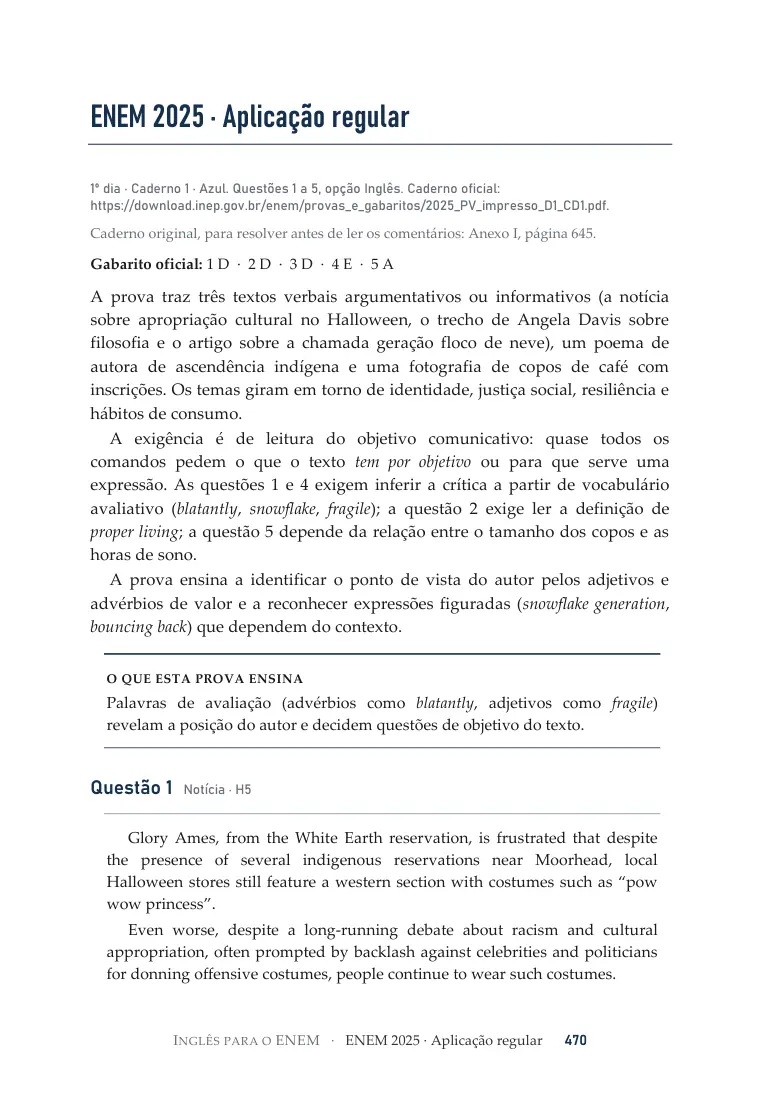 Página de abertura de uma prova comentada