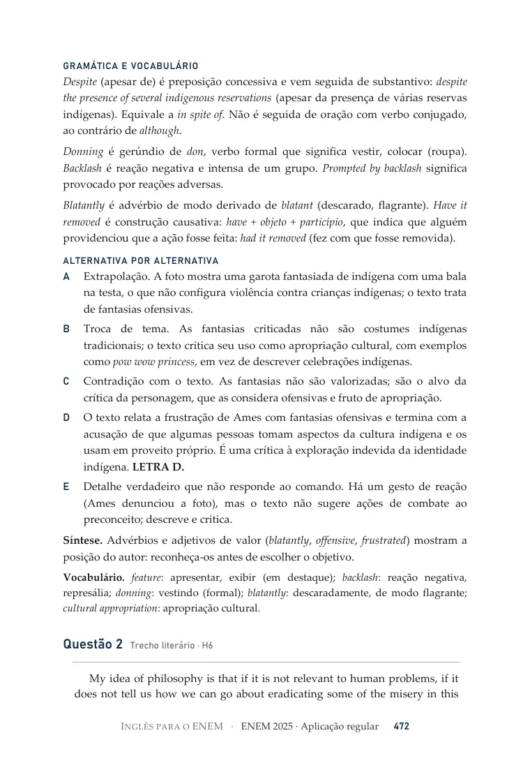 Ficha com a gramática e o vocabulário do trecho que decide a resposta