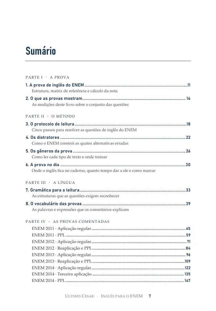 Sumário do livro Inglês para o ENEM
